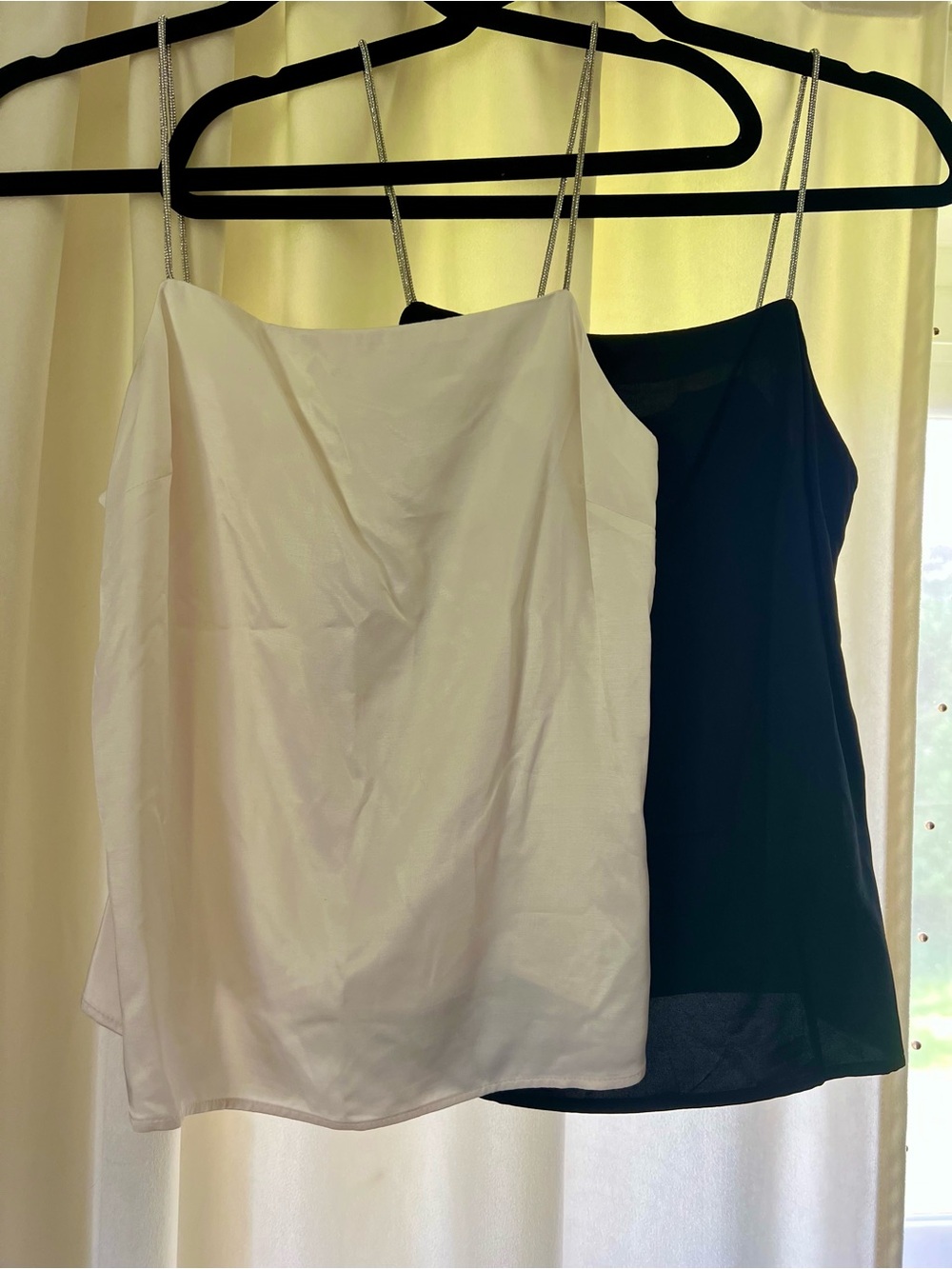 H&M White and Black Satin Camisole Tops with Silver Straps